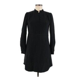 AYR Black Silk Shirt Dress XS Henley Long Sleeve Mini Career Casual Flawed